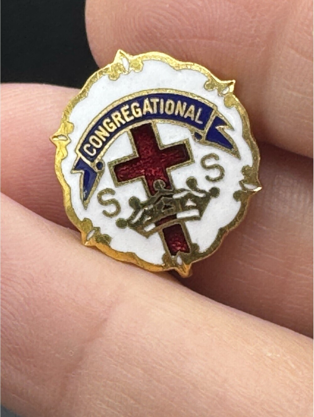 Vintage Congregational SSS Cross & Crown Religious Pin Uncas USA